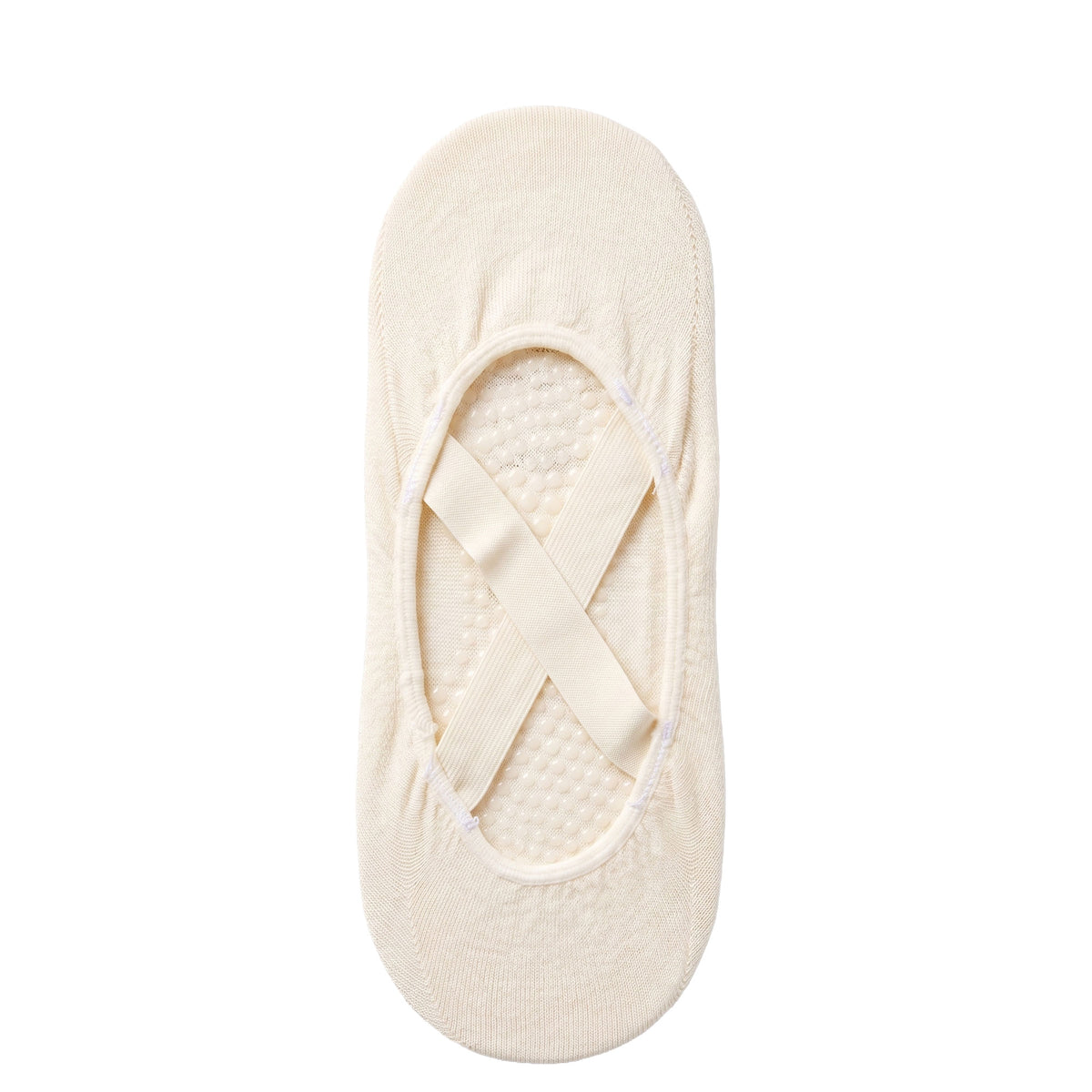 Cream ballet grip sock — open-top ballet cut with criss-cross straps and non-slip grip sole