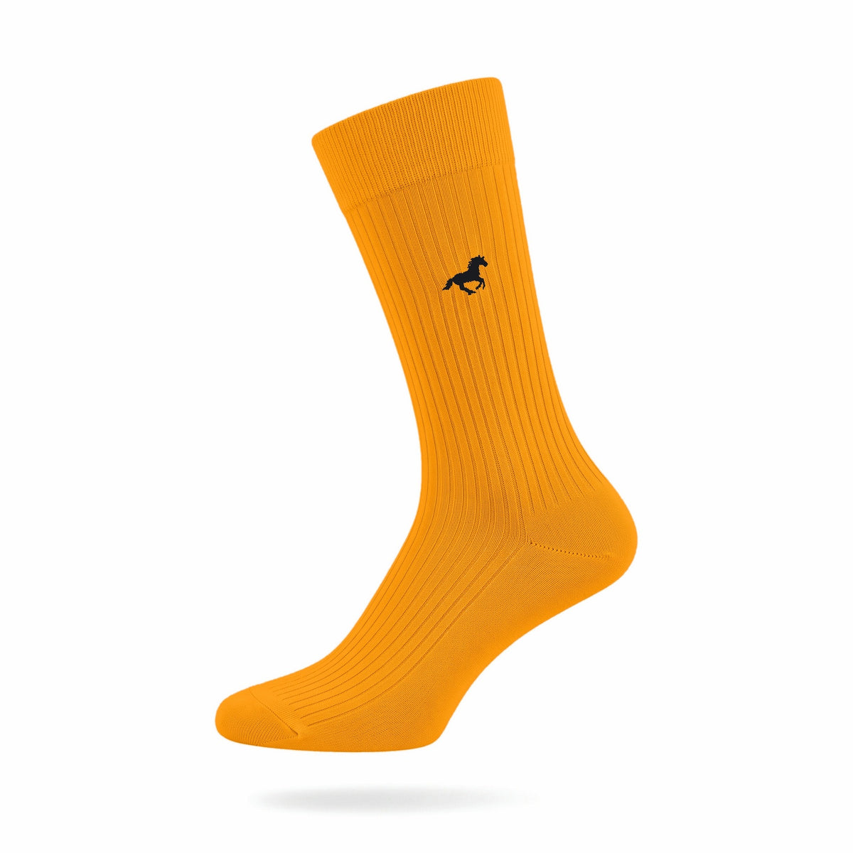 Mustard Galloper ribbed crew sock with embroidered horse emblem — side view