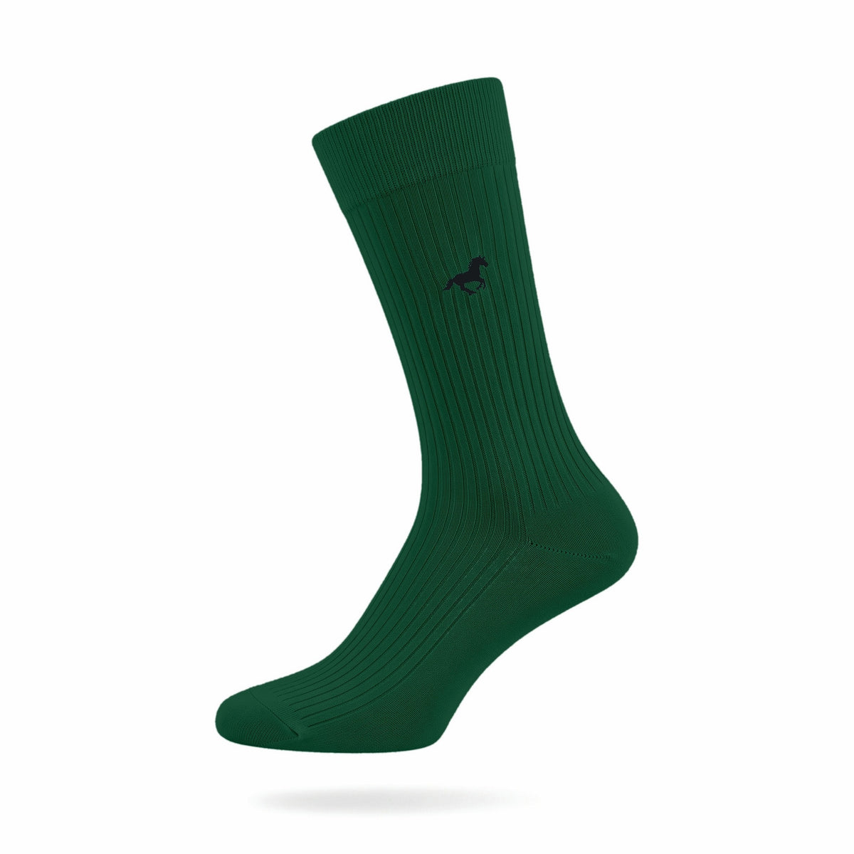 Forest green Galloper ribbed crew sock with embroidered horse emblem — side view