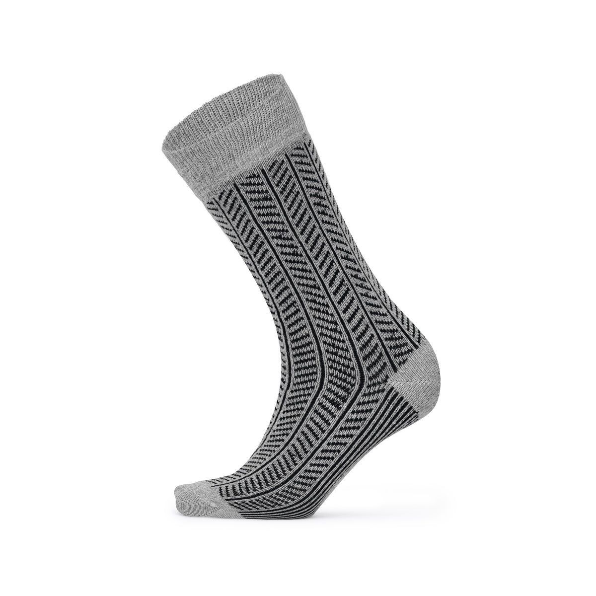 Grey herringbone lambswool crew sock — side view