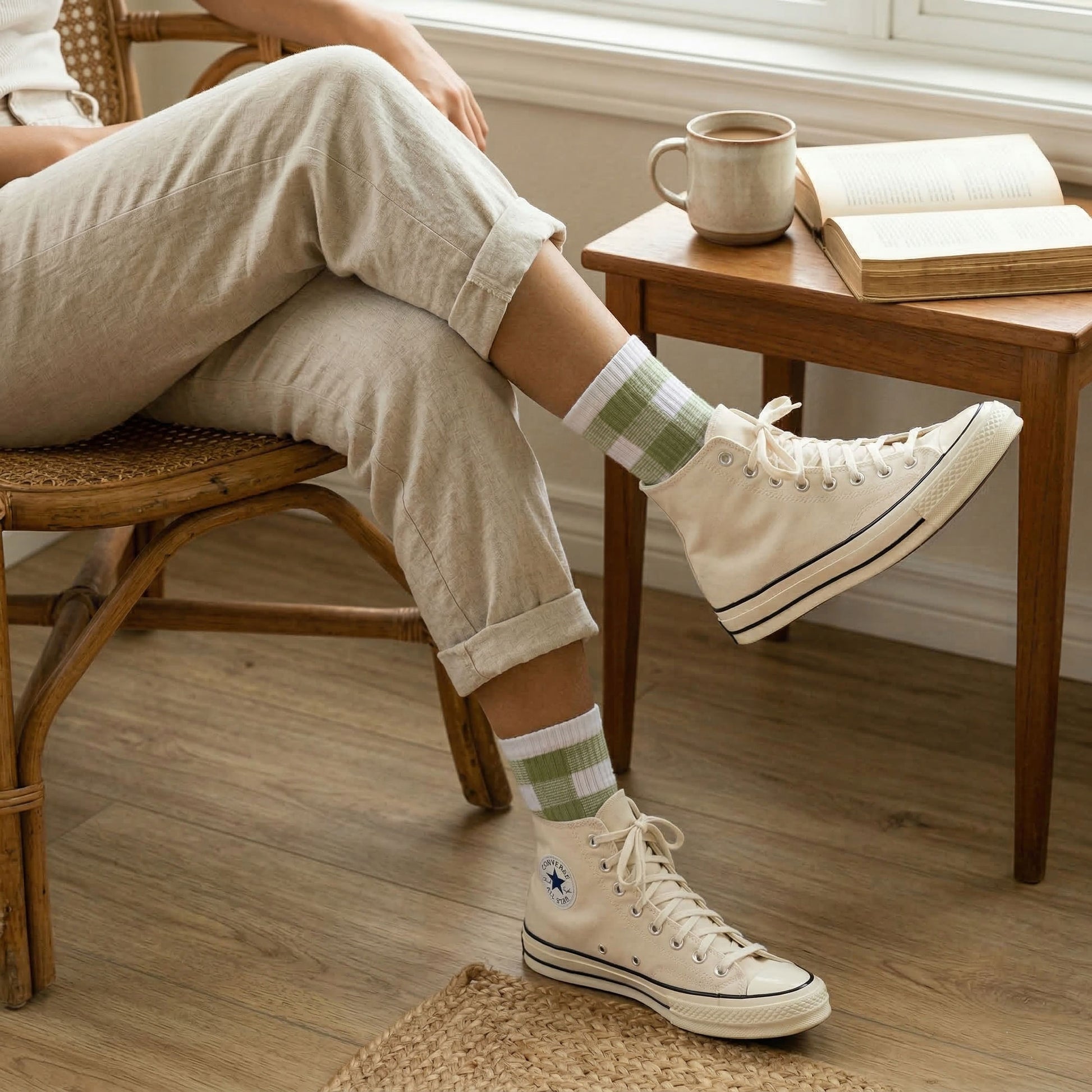 Louluu women's combed cotton White Stripe tennis socks — breathable — front view | Louluu