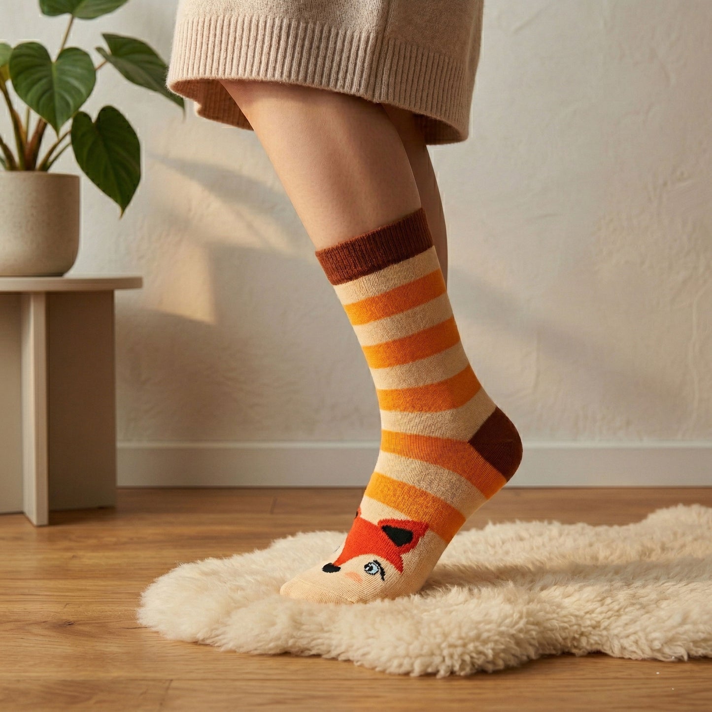 Louluu unisex combed cotton Fox socks — breathable — front view | Louluu