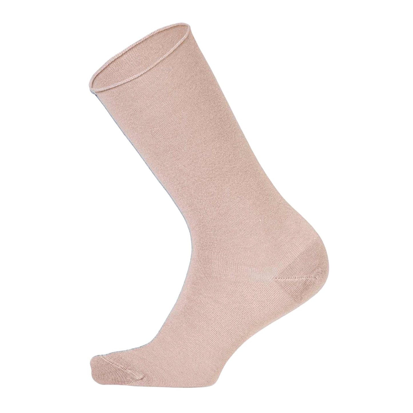 Louluu women's beige bamboo no-mark crew socks — non-elastic wide top, seamless toe