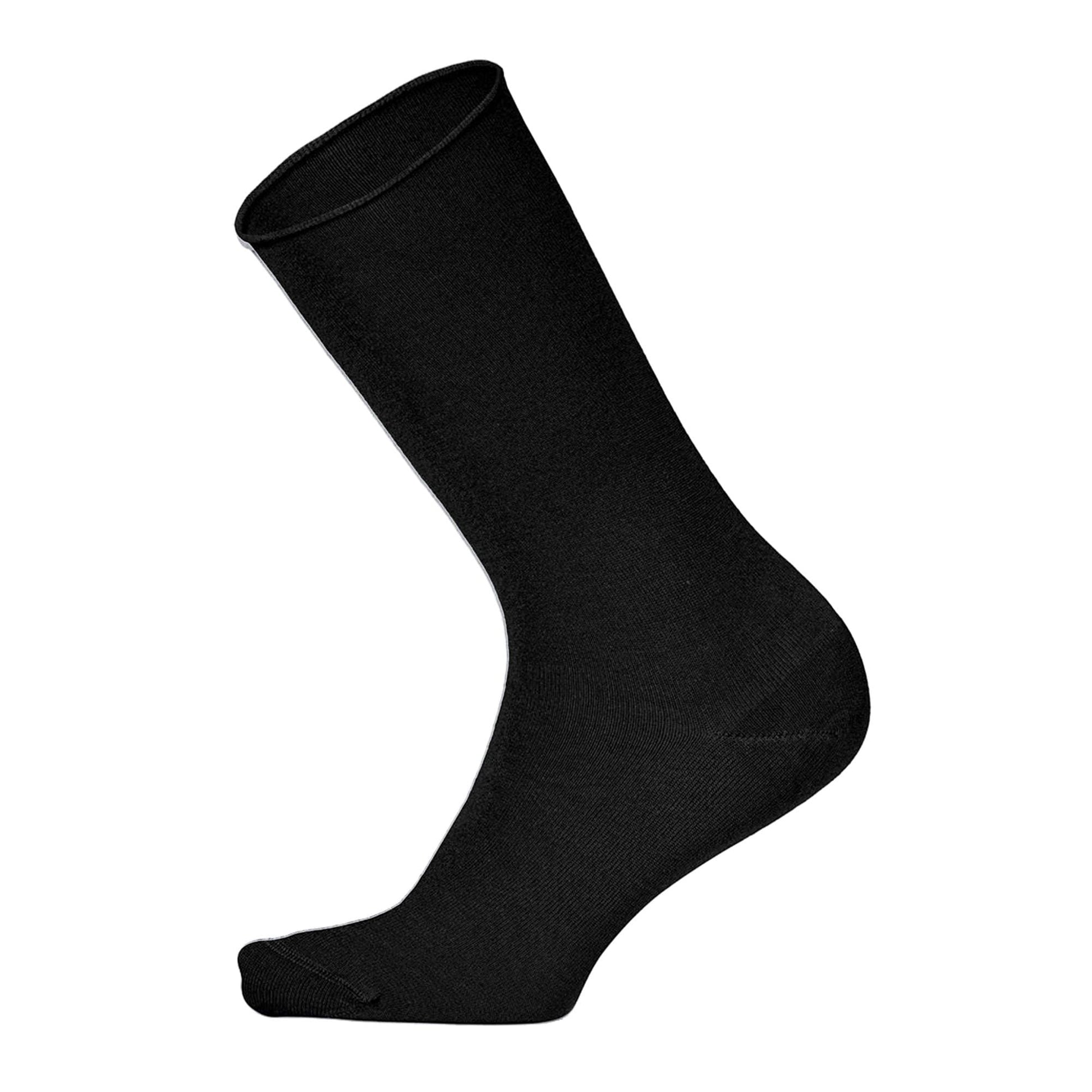 Louluu women's black bamboo no-mark crew socks — non-elastic wide top, seamless toe