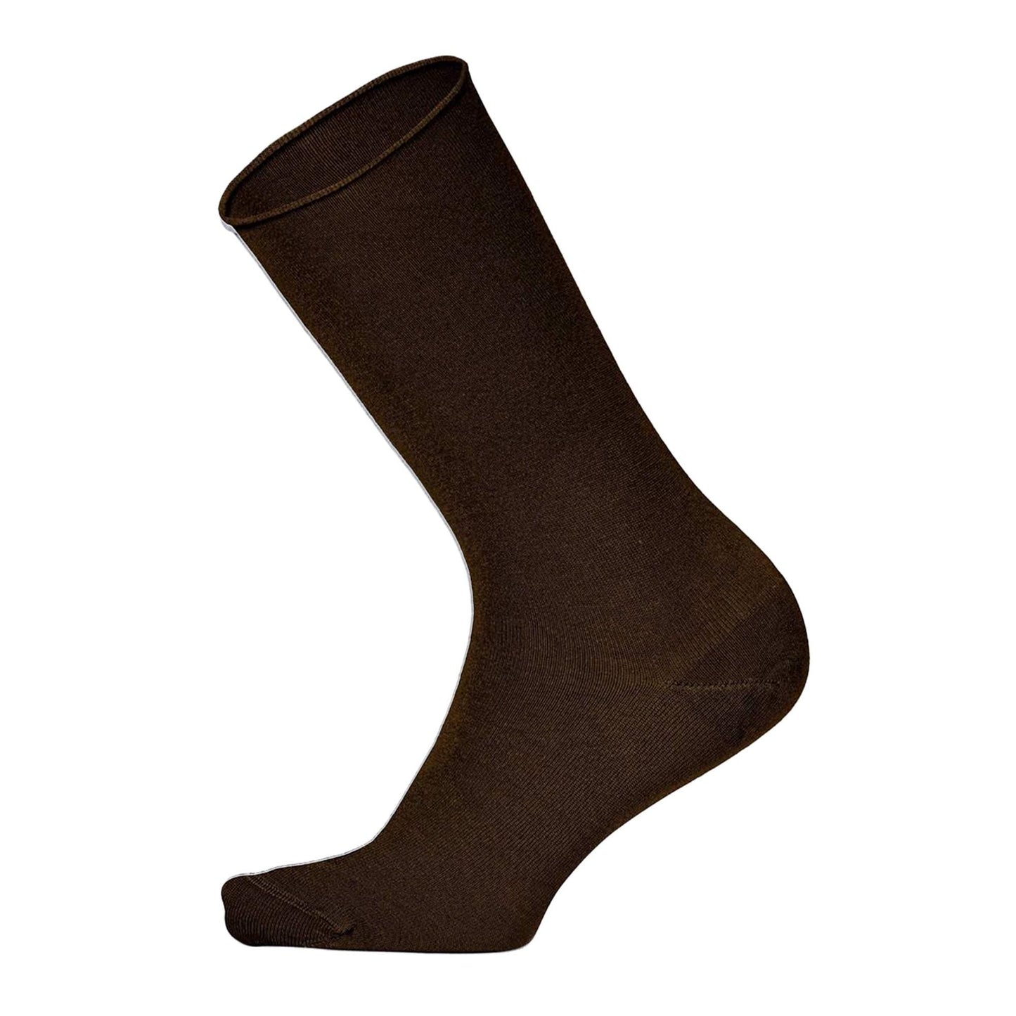 Louluu women's brown bamboo no-mark crew socks — non-elastic wide top, seamless toe