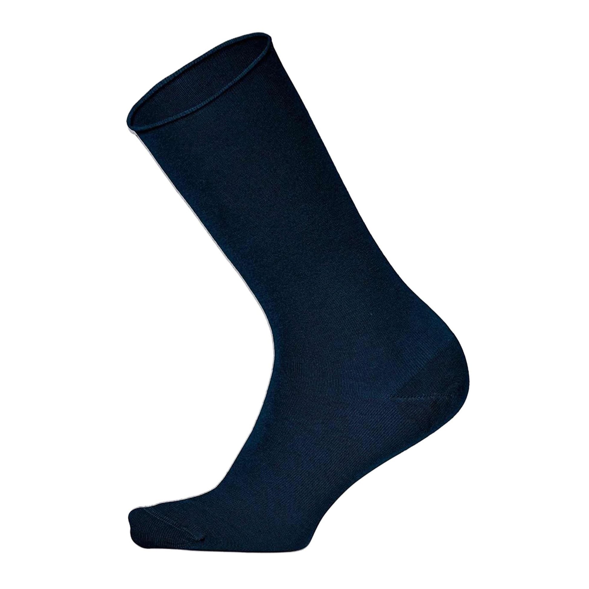Louluu women's dark blue bamboo no-mark crew socks — non-elastic wide top, seamless toe