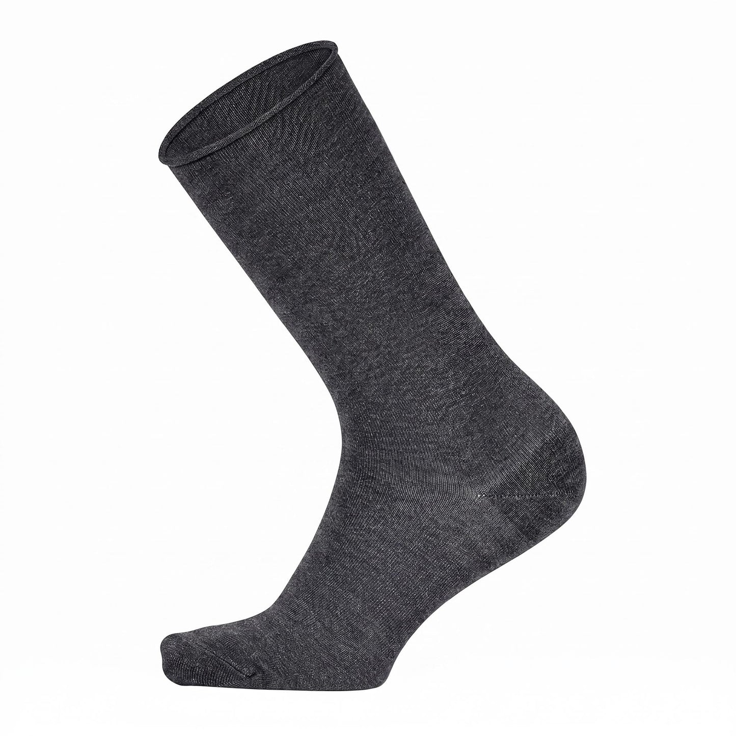 Louluu women's smoke grey bamboo no-mark crew socks — non-elastic wide top, seamless toe