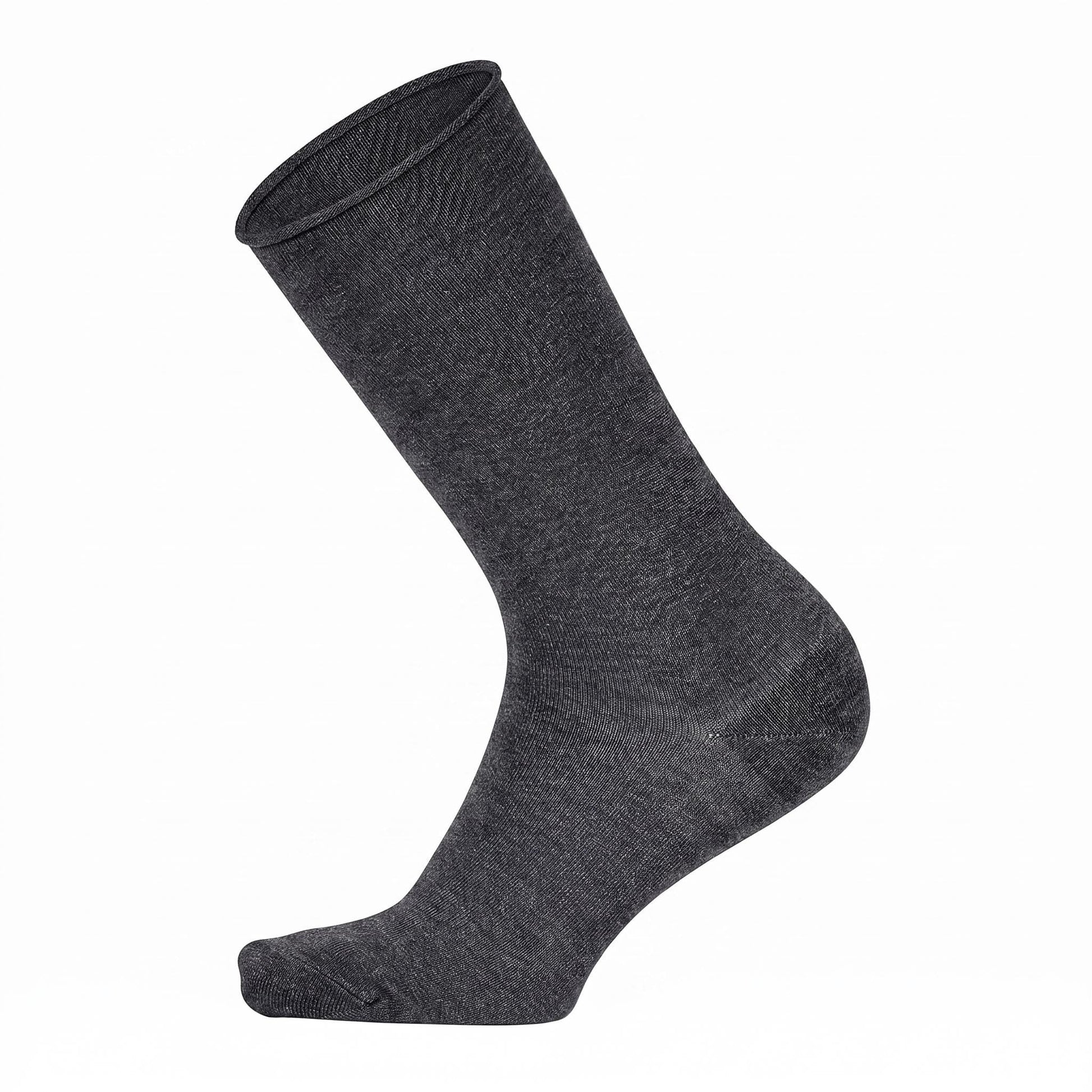 Louluu women's smoke grey bamboo no-mark crew socks — non-elastic wide top, seamless toe