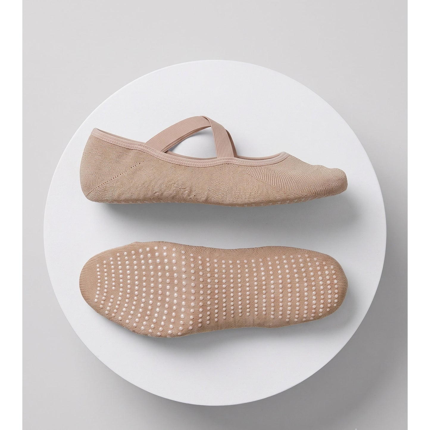 Nude ballet grip socks — top and non-slip sole view