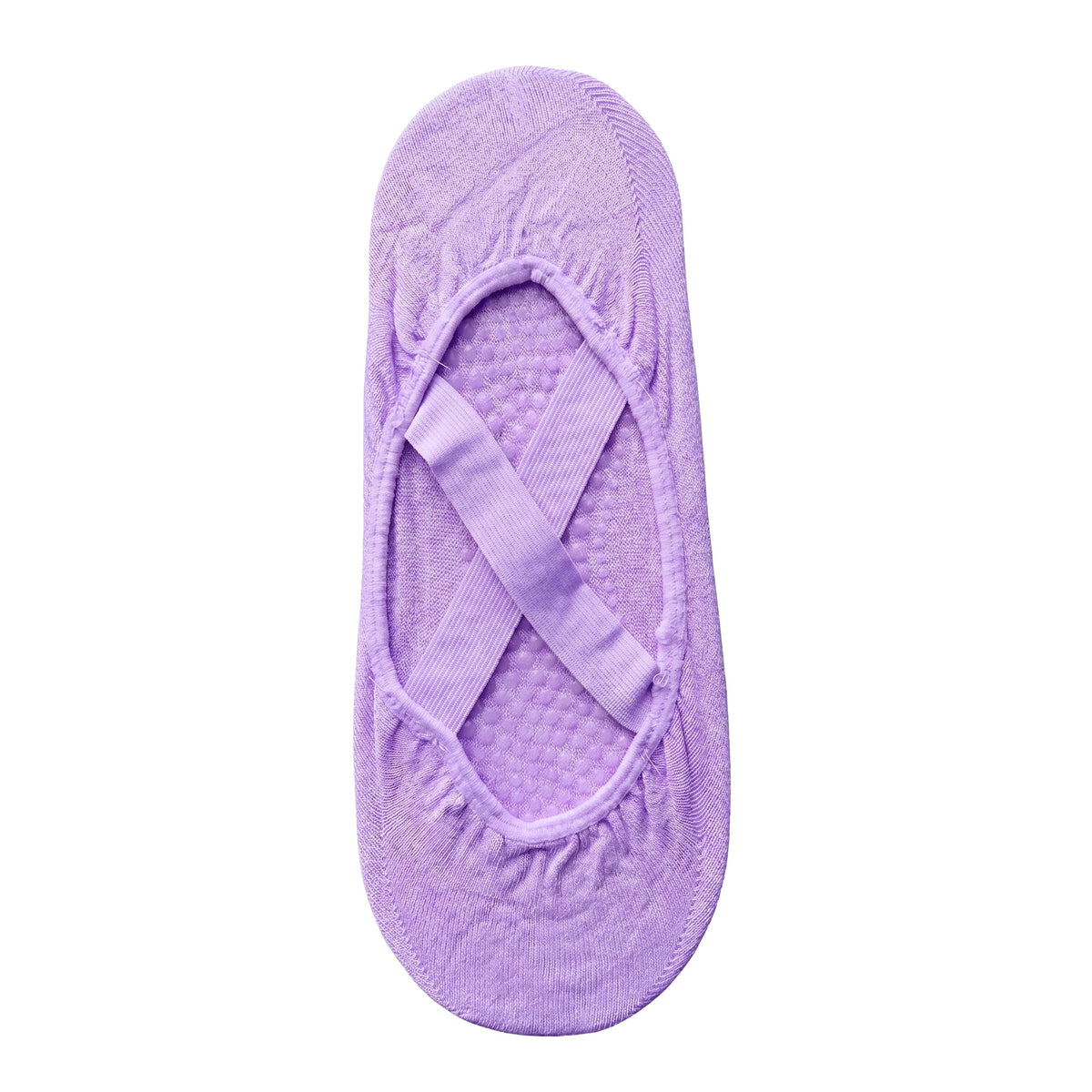 Lilac ballet grip sock — open-top ballet cut with criss-cross straps and non-slip grip sole