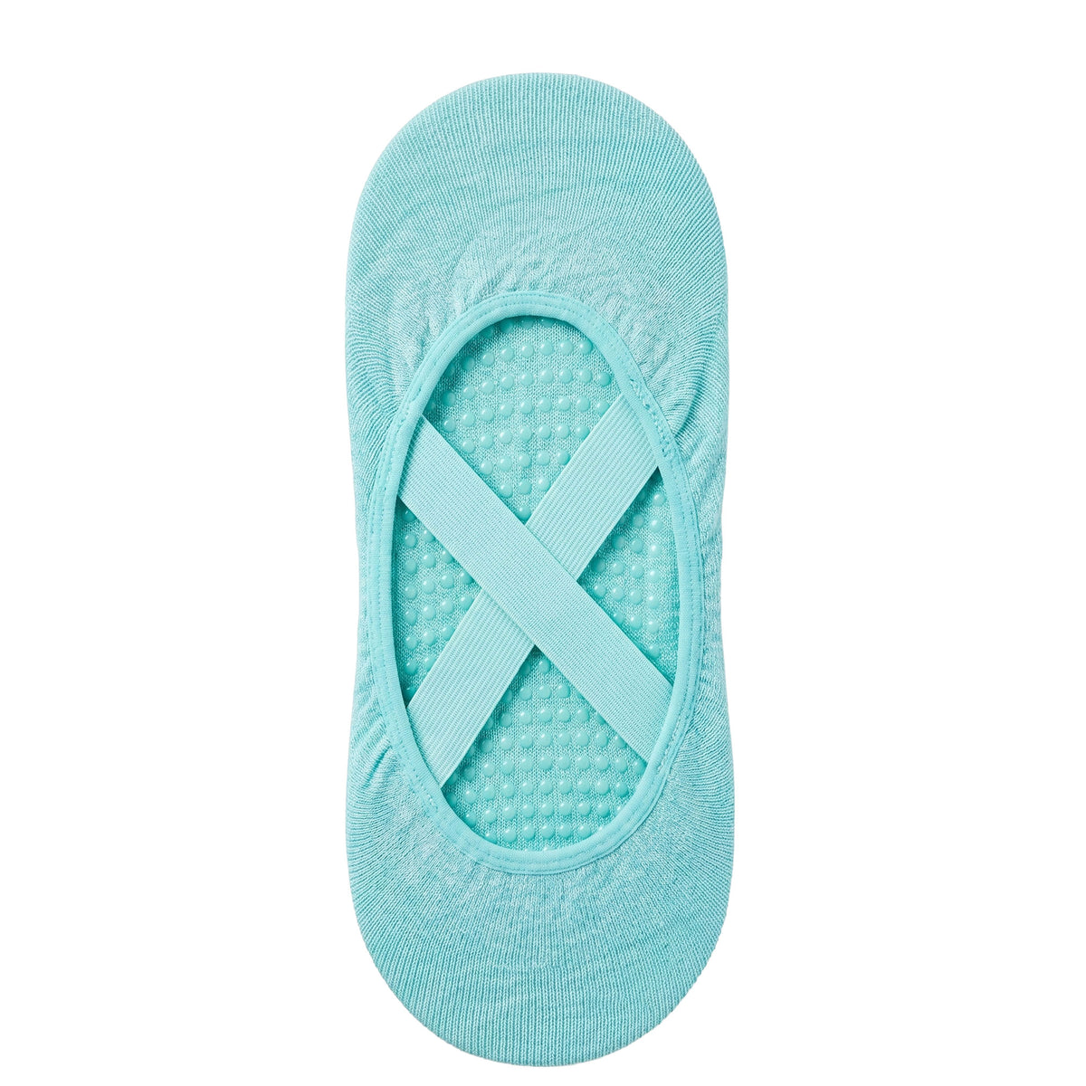 Turquoise ballet grip sock — open-top ballet cut with criss-cross straps and non-slip grip sole