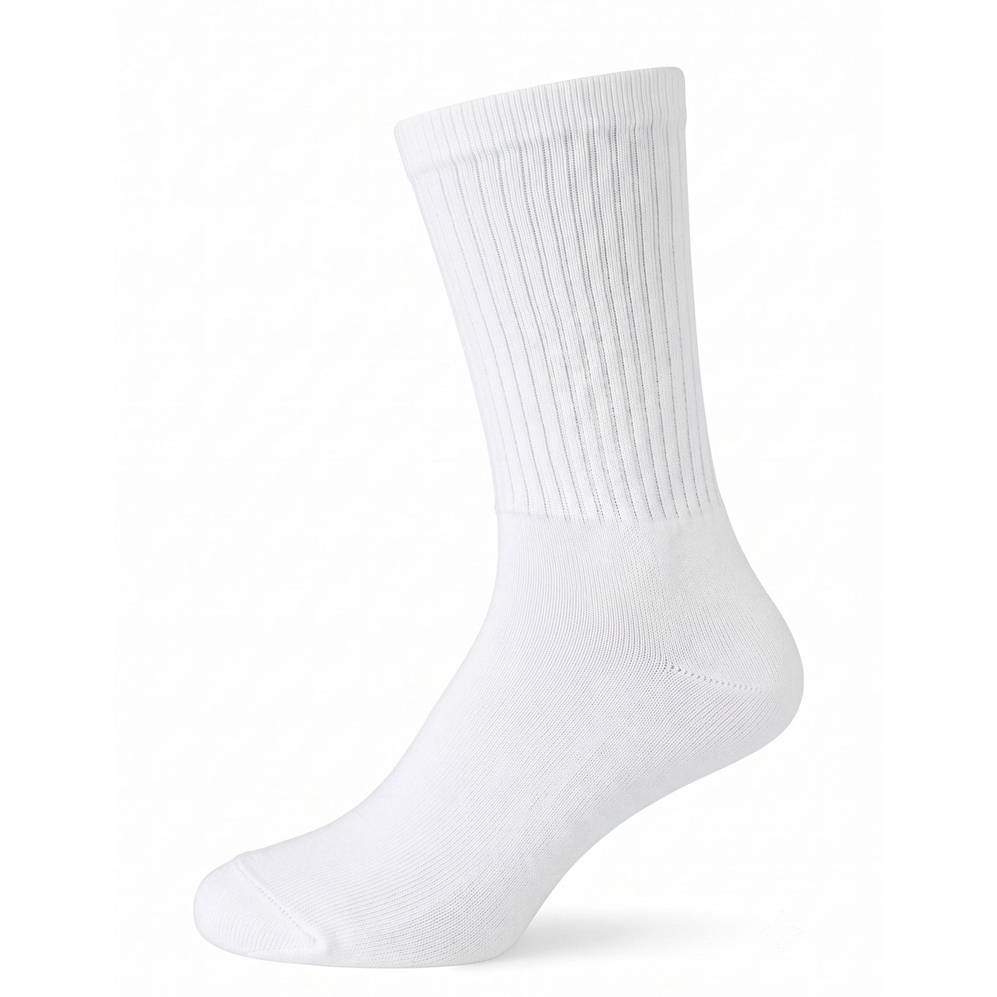 White ribbed cotton crew sock — side view