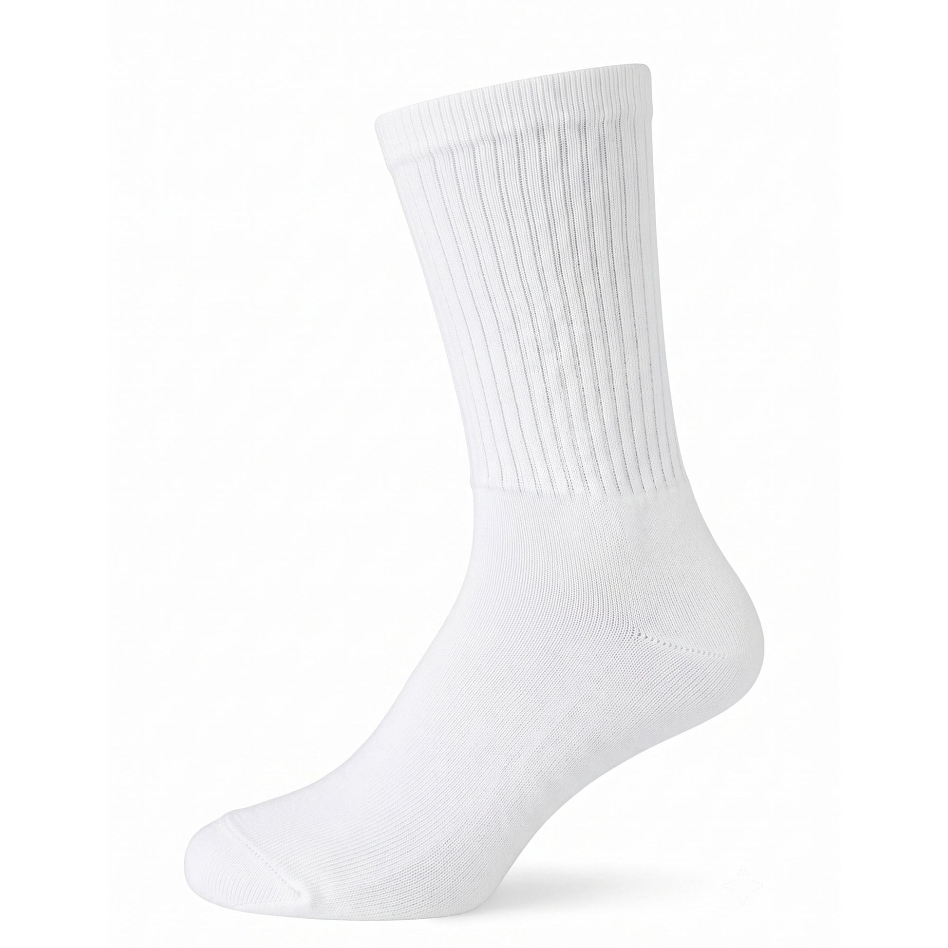 White ribbed cotton crew sock — side view