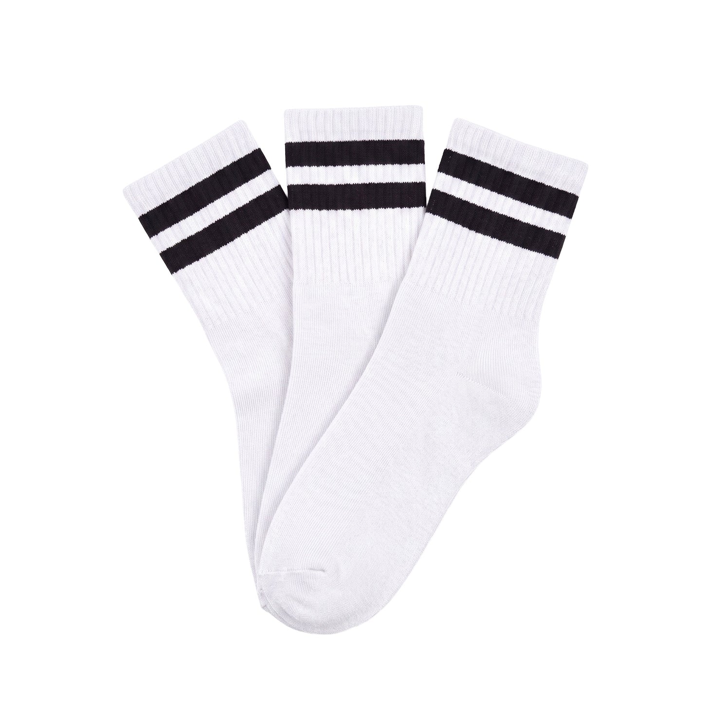 Three-pack of white half-crew socks with black stripes