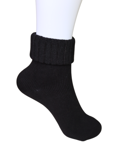 Wool Black Colour Turn Cuff Soft Ankle Socks