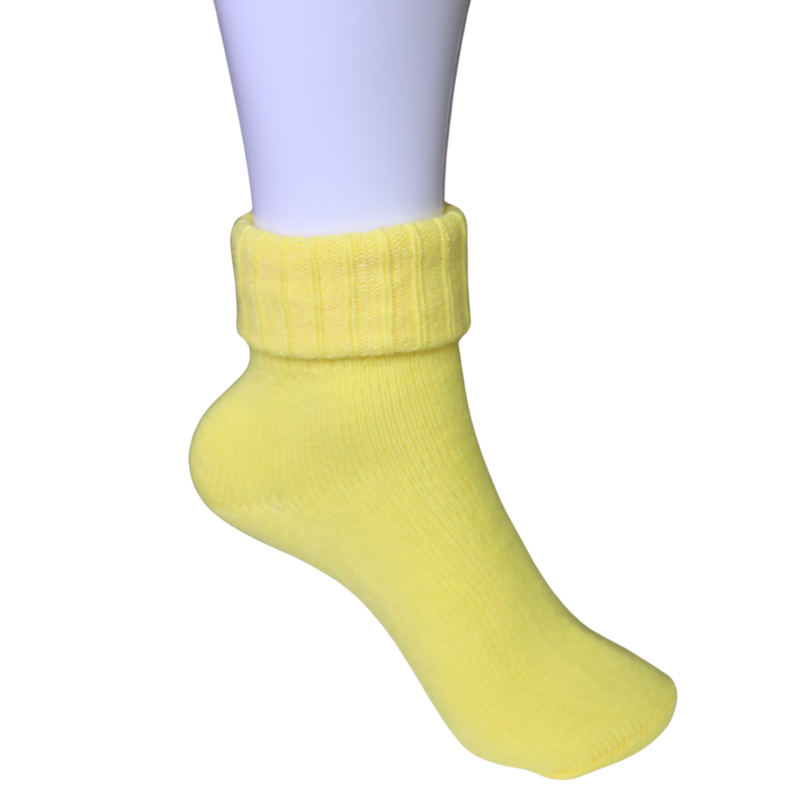 Wool Yellow Colour Turn Cuff Soft Ankle Socks